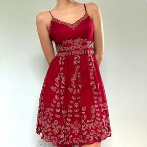 Red and gold beaded silk mini dress by Adrianna Papell